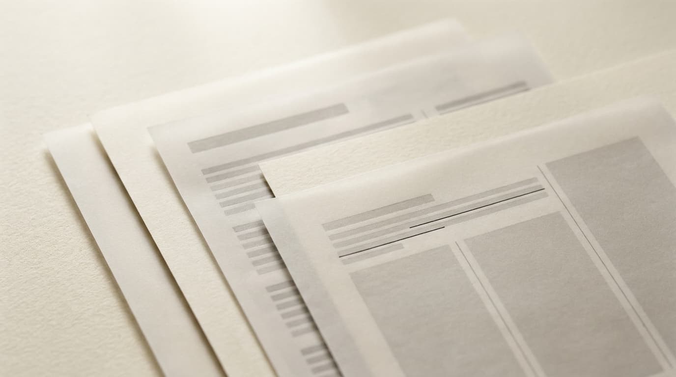 Contrats d'assurance superposés sous une lumière douce et précise